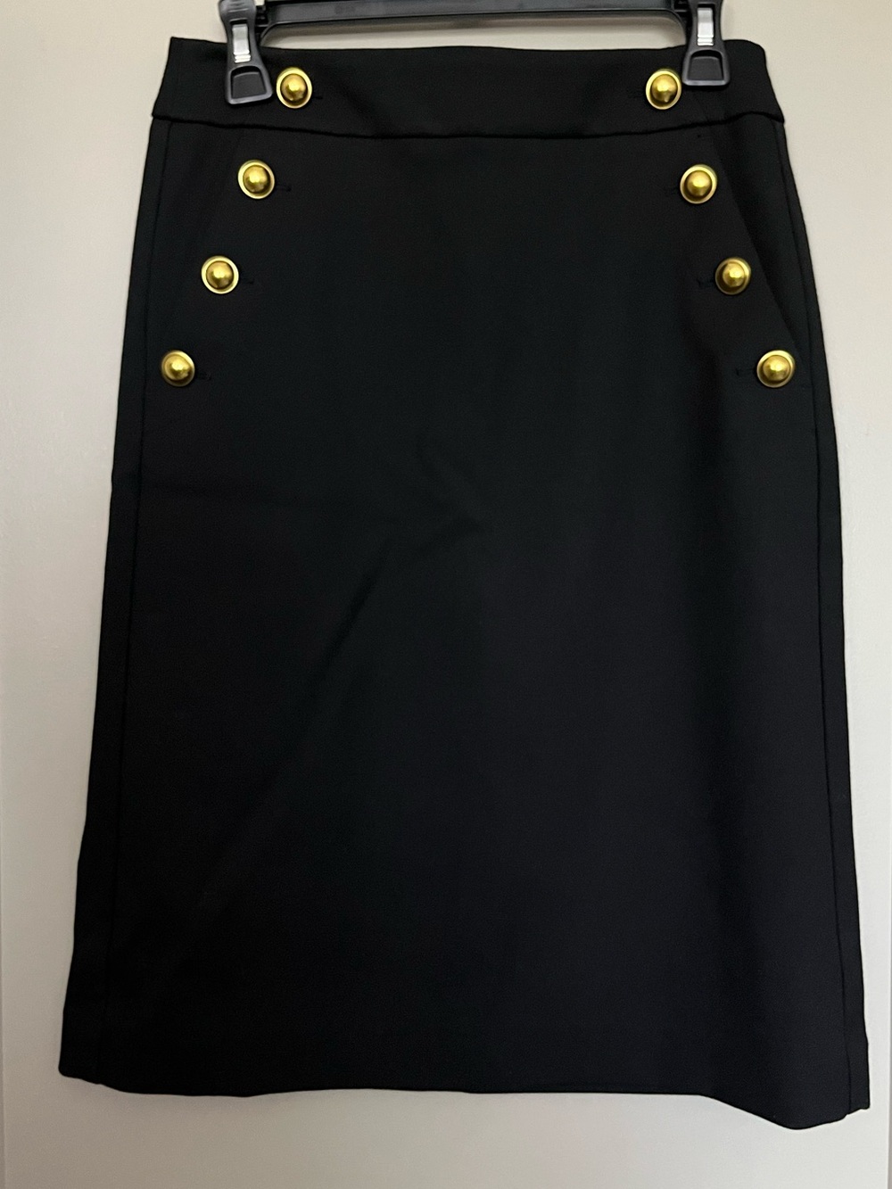 NEW Classic Black Pencil Skirt with Gold Button Detail along pockets